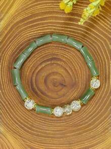 1pc Chinese Style Green Bamboo Joint Lucky Bracelet, Prosperity & Success Festival Gift, Women's Fortune Bracelet - Multicolor - View 4