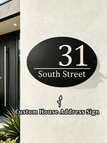 6 Styles Available! Customized Metal House Sign - Oval Personalized Door Number Plate - Custom Home Or Cottage Address Sign - Black - View 1