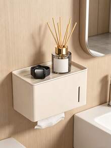 1pc Multifunctional Carbon Steel Fashion Facial Tissue Box, Minimalist No-Drill Wall-Mounted Storage Rack With Shelf, Easy Installation Rust-Proof, 3 Colors Available, Perfect For Small Bathroom And Kitchen Storage, Enhancing Home Decor Style - Multicolor - View 5