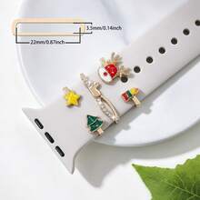 3pcs Cute Colorful Christmas Reindeer & Santa Claus Watch Band Decorative Rings, Multiple Styles Available, Compatible With Apple Watch Band Decoration, Perfect For Holiday Wear - Gold - View 6