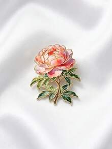 Brooch hoa mẫu đơn nở kèm lá, phụ kiện phong cách Trung Quốc thanh lịch cho trang phục hàng ngày, món quà nhỏ tinh tế cho bạn bè - A - Xem 4