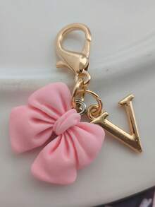 Pink Compact Bowknot Letter A-Z Keychain Pendant, Matching Bag Charm, Seasonal Opening Halloween Interactive Small Gift - Multicolor - View 29