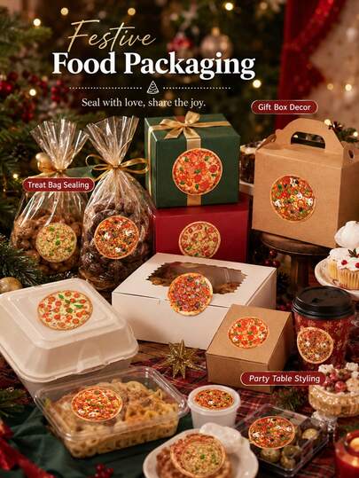 5 Sets Pizza Food Packaging Stickers, Realistic Mixed Color Round Seal Labels, Suitable For Takeout Boxes, Pizza Shops, Restaurants, Party Gifts, Storage Decoration