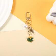 Creative Alloy Oil Drop Lotus Leaf Pendant Key Ring Faux Pearl Letter Hanging Tag Hanging Chain Car Key Bag Pendant - Multicolor - View 11