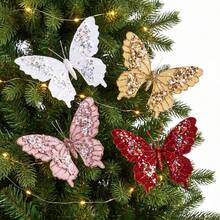 1PC Christmas Pearl Sparkling Butterfly Simulation Butterfly DIY Christmas Tree Wreath Pendant Christmas Gift Festival Party Home Decoration - Butterfly - View 1