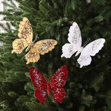 1PC Christmas Pearl Sparkling Butterfly Simulation Butterfly DIY Christmas Tree Wreath Pendant Christmas Gift Festival Party Home Decoration - Butterfly - View 2