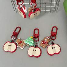 1pc Christmas Theme Cartoon Keychain, Apple Slice With Holiday Pendant, Colorful 3D Character Charm, Bag Accessory, Lobster Clasp Design, Cute Festive Gift, Multiple Styles - A - View 6