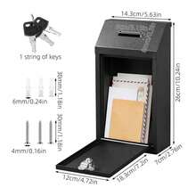 Shoze Lockable Wall‑Mounted Metal Drop Box With Hardware Keys, Practical Collection Box For Suggestion Papers And Donation Receipts - Black - View 7