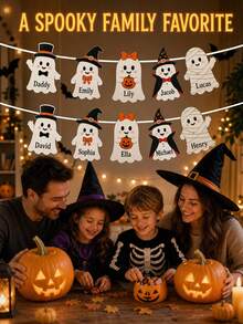 Custom Text Ghost Banner, Personalized Halloween Party Garland With Ghost Characters, Name Bunting For Halloween Parties, Home Decor, Trick Or Treat Celebration Decoration, Halloween Party Banner, Custom Ghost Garland For Kids And Adults. - Multicolor - View 8