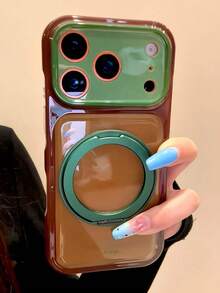 Casing Ponsel IMD Mengkilap Dua Warna Bergaya dengan Braket, Kompatibel dengan iPhone 18ProMax 18Pro 17 ProMax 17Pro 17 16ProMax 16Pro 16 15ProMax 15Pro 15 14 13, Pelindung Belakang Casing - Cokelat kehijauan - View 2