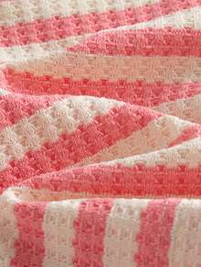 Autumn/Winter Baby Girl Pink & White Striped Bubble Texture Long Sleeve Inner Shirt & 3D Towel Embroidery Watermelon & Washed Denim Wide Leg Overalls 2 Pieces Set - Pink - View 6