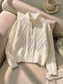 Girls' Elegant Solid Color Plaid Short Knit Cardigan Sweater, Suitable For Daily Wear, Vacation, Spring, Autumn, Winter - Apricot - View 2