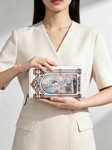 Dompet Panjang Wanita Modis Retro Lucu Motif Kelinci 2026, Dompet Clutch dengan Ilustrasi Bordir dan Resleting, Dompet Gaya Feminin dengan Banyak Slot Kartu dan Rantai, Dompet Panjang Selempang Satu Bahu, PU - MultiWarna - View 11