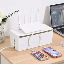 Desktop Cable Management Box, Large And Small Sizes, Power Strip Router Cable Organizer Hidden Storage Box, Home Desk Cable Management Box - White - View 1