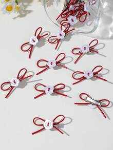 10pcs Girls Multi-Color Flower Bow Hair Clips Hair Accessories Headwear Top Clip Back Clip Side Clip Alligator Hair Clip Daily Use - Red - View 5