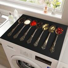 (Hot !!) 1pc 2D Seasoning Utensil Pattern, Flat Stove Protector Mat And Non-Slip Heat-Resistant Rubber Stove Cover Mat Suitable For Induction Cooktop, Glass Cooktop And Multi-Function Anti-Scratch Mat, Also Best Choice For Oven, Washing Machine, Dryer And Kitchen Decoration. - Multicolor - View 12