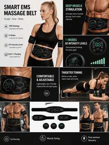 AXH. EMS Muscle Stimulator Abdominal Trainer Abdominal Muscle Shaping Device Electronic Shaping Belt Fitness Massage Equipment Rechargeable - Black - View 1