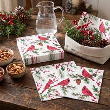 20/60/80 Pcs,Christmas Cardinal Bird Disposable Paper Dinner Tissues,2-Ply Red Cardinal Holly Berry Pine Cone Print Dessert Napkins,Holiday Tableware Supplies For Winter Gathering,Xmas Eve Dinner,New Year Celebration - Multicolor - View 7
