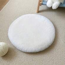 1pc Nordic Style Light Color Solid Minimalist Modern Round Faux Rabbit Fur Fabric Soft Round Decorative Rug, Photo Prop Washable Fabric, Create Cozy And Atmospheric Home Decor - Multicolor - View 5
