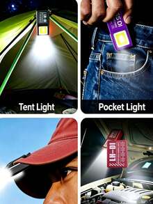 2/1 buah Lampu Kerja COB Magnetik, Senter Mini Isi Ulang USB-C, Senter Saku Bebas Genggam dengan Klip Belakang, Lampu Peringatan Merah Biru untuk Berkemah di Luar Ruangan dan Perbaikan Mobil - Senter lampu kerja mini - View 10