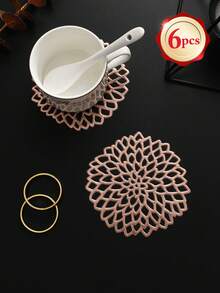 6-24pcs Gold Hollow Flower Design Coasters, Modern Minimalist PVC Round Waterproof Heat-Insulating Coasters Suitable For Coffee Table, Banquet, Holiday Gathering - Multicolor - View 12