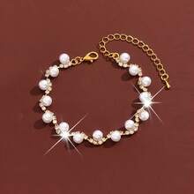 1pc/French Luxury Pearl & Rhinestone Bracelet For Women, Elegant Elegant INS Style, Best Friend Gift - Multicolor - View 3