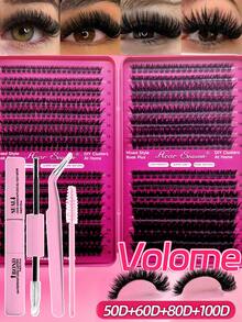 640/200pcs D-Curl Single Lash Extensions Large Capacity Lash Book, Includes Adhesive And Sealer, Tweezers, Brush, DIY Home Lash Extension Kit For Beginners, Easy To Use, Fluffy Dense Natural Look, Suitable For Daily/Light/Heavy/Cosplay Makeup - Rose Red - View 3