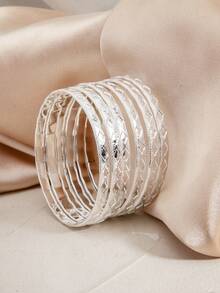 6pcs Fashion Personalized Unique Design Popular Versatile Metal Geometric Rhombus Stackable Bracelets - Multicolor - View 3