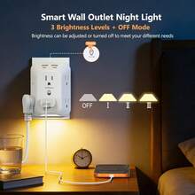 10 In 1 Surge Protector Outlet Extender, JeBlaon Wall Plug With 6 Wide Spaced AC Outlets, 2 USB-C 2 USB-A, Adjustable Night Light, 1050J Mountable Multi Outlet Splitter - White - View 4