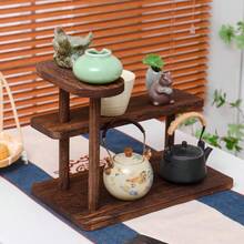 1pc Solid Wood Desktop Storage Rack, Multi-Layer Vertical Shelf, 3-Tier Food Cake Tray, Makeup Display Stand, Tea Table Decor, Suitable For Desktop Use - Dark Brown - View 3