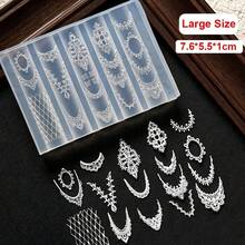 3D Vintage French Lace Silicone Nail Art Mold, Rococo Hand-Painted Frame Crochet Heart Bow Lace Design Nail Template, Reusable, Suitable For UV Gel, DIY Nail Salon Decoration Tool - Multicolor - View 11