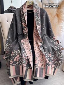 1pc Faux Cashmere Elegant Floral Pattern Jacquard Warm Scarf For Women, Air Conditioning Room Blanket, Autumn/Winter Outdoor Travel Cold Protection Neck Warmer, Soft Decorative Scarf Shawl Dual-Use, Suitable For Daily Matching, First Choice For Gift - Grey - View 1