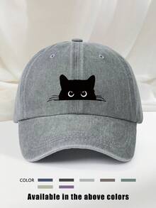 1 chiếc mũ lưỡi trai giặt wash in hình "Mèo đen", mũ chống nắng dã ngoại thường ngày, unisex - Nhiều màu - Xem 16