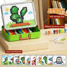 Children's DIY Mushroom Peg Puzzle Toy, Mosaic Plug-In Board Blocks With Pattern Cards, Educational Creative Early Learning Toy - Multicolor - View 10