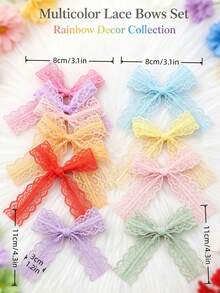 20pcs/Lots 8*11cm Multicolor Lace Bows, Decorative Hollow Lace Ribbon Bows, Soft Handmade Bow Ornaments For Gift Wrapping, Wedding, Party, DIY Craft, Hair Accessories Decoration - Lace Bow - View 4