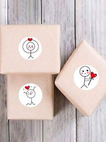 500pcs/Roll Stick Figure Stickers, Cartoon Cute Creative Round Label Stickers, Planner Sealing Stickers - Multicolor - View 4