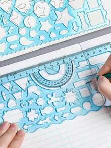 20cm Flexible Drawing Ruler Set, 2pcs Multi-Function Geometric Template Ruler, Transparent Soft Drawing Tool Suitable For Hand-Drawn Poster Making (Gear Color Random) - Sets - View 3