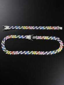 Rainbow Oil Drop Rhinestone Cuban Necklace, Colorful Enamel Chunky Chain Choker, Hip Hop Street Style Accessory, Versatile Personalized Jewelry For Music Festivals And Parties, Unisex - Colorful Chain - View 5