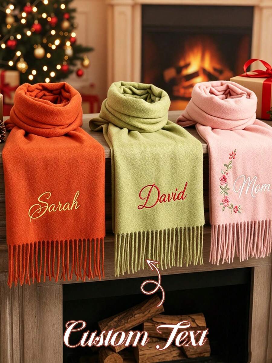 Personalized Scarves For Women, Winter Scarves With Name, Embroidered Monogram Scarf, Family Matching Scarf, Christmas Scarf, Long Scarf - Multicolor - View 1