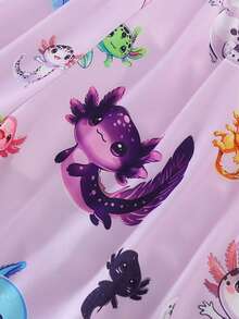 2pcs/Set Tween Girl Casual Digital Cartoon Hexagon Dinosaur Print Lapel Short Sleeve Top And Shorts Pajama Set, Flame Retardant, Ruffle Cuff And Hem Design, All Season, Tween Girl - Multicolor - View 8