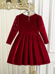 Girls' New Spring/Autumn Long Sleeve Fashion Casual Dress For Christmas - Burgundy - View 2