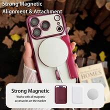 Premium Luxury Diamond Lattice PU Leather Flip Wallet Protective Shell Compatible With IPhone 18 Pro Max 18 Pro 18 17 Pro Max 17 Pro 17, Electroplated Edge & HD Camera Lens Guard, Built‑In Card Slots, Wireless Charging Supported Phone Case - Cherry Red - View 4