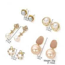 10pcs Gold Women's Earring Set, Luxury Geometric Metal Earrings, Faux Pearl Alloy Earrings, Suitable For Daily Wear, Women's Gift - Multicolor - View 3