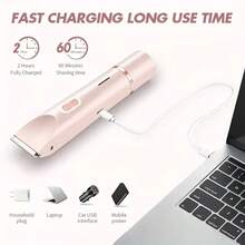 2-In-1 Electric Shaver/Body Hair Trimmer, USB Rechargeable, Wet & Dry Use, Stainless Steel Blades, Suitable For Legs, Bikini Line, Underarms, Autumn Home Decor, Back To School Essential, College Essential, Travel Essential, Holiday Essential, Beauty Tool - Multi-color - View 4