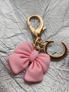 Pink Compact Bowknot Letter A-Z Keychain Pendant, Matching Bag Charm, Seasonal Opening Halloween Interactive Small Gift - Multicolor - View 22