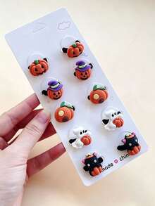 10pcs Cute Halloween Pumpkin & Ghost Hair Ties Elastic Bands Hair Tie Set - Multicolor - View 8