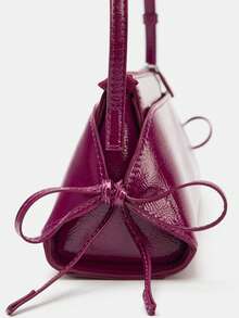 European And American Fashion Solid Color Bow Patent Leather Shoulder Bag - Hot Pink - View 5
