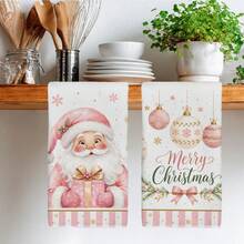 2PCS Kitchen Towels Christmas Pink Santa Claus Christmas Ball Print 40*60cm Minimalist Style Rectangular Microfiber Kitchen Towels, Dish Cloths, Tablecloths, Hand Towels, Bathroom Kitchen Decor, Christmas Home Decor, Neighbor Housewarming Gift, Perfect For Kitchen And Bathroom Use, Suitable For Housewives And Family Gatherings, High Cost-Performance, Household Essential - Pink - View 8