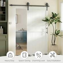 HOMCOM 36"X84" Sliding Barn Door With 6FT Sliding Door Hardware Kit & Industrial Handle, Upgraded Rollers, Floor Guide, Waterproof Plastic Surface, Pre-Drilled Easy Assembly, White - A - View 6
