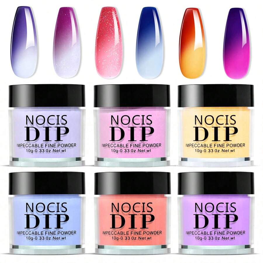 NOCIS 6-Color Dip Powder Nail Set - Acrylic Dip Powder Set, Suitable For DIY Nail Art, Spring/Summer Macaron Tones, Long-Lasting Formula, No UV Light Required - Multicolor - View 1